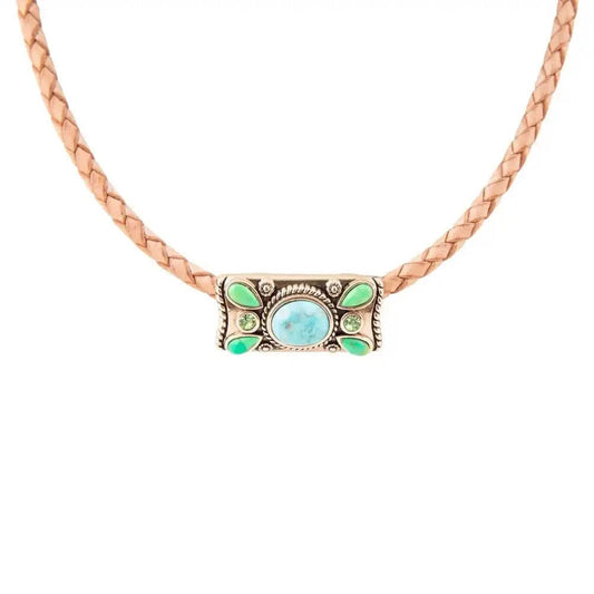 Legacy Lime Green and Blue Turquoise Braided Leather Necklace Eco My Home Necklaces Barse Jewelry ecomyhome.store United States