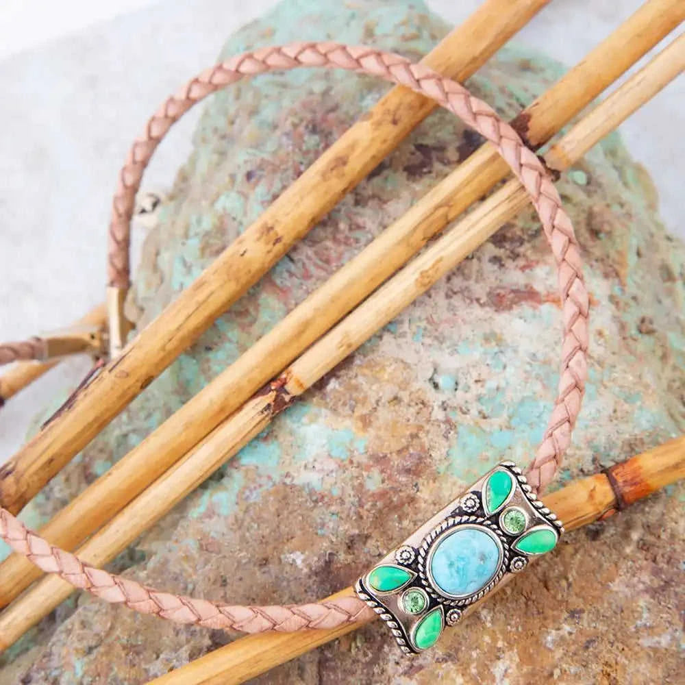 Legacy Lime Green and Blue Turquoise Braided Leather Necklace Eco My Home Necklaces Barse Jewelry ecomyhome.store United States