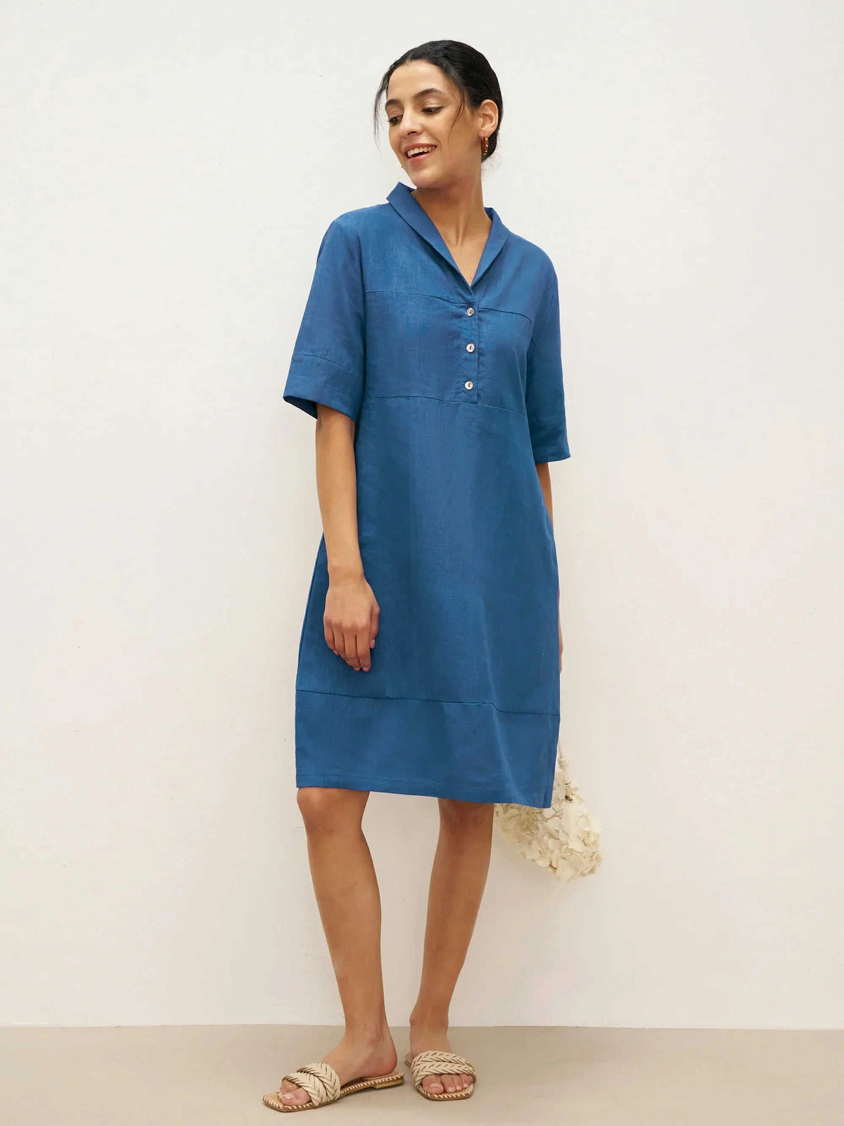 Linen Shawl V-Neck Half Sleeve Minidress LIVIA Eco My Home Dresses > Mini Dresses > Linen > Summer Casual / Lightweight LINTICO ecomyhome.store United States