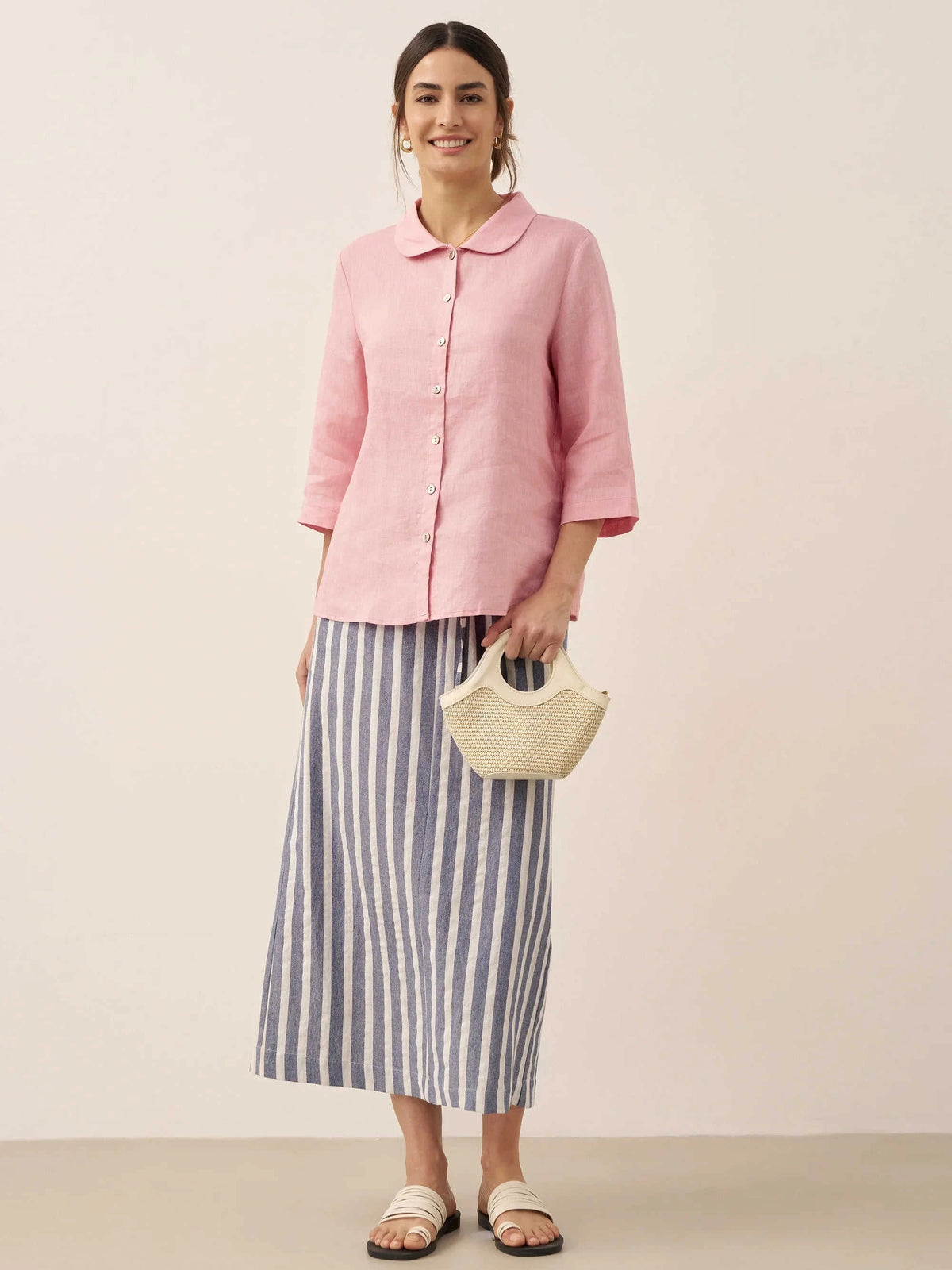 Linen Striped Drawstring Skirt ELISE Eco My Home Bottoms > Skirts > Linen Blend > Summer Casual / Lightweight LINTICO ecomyhome.store United States