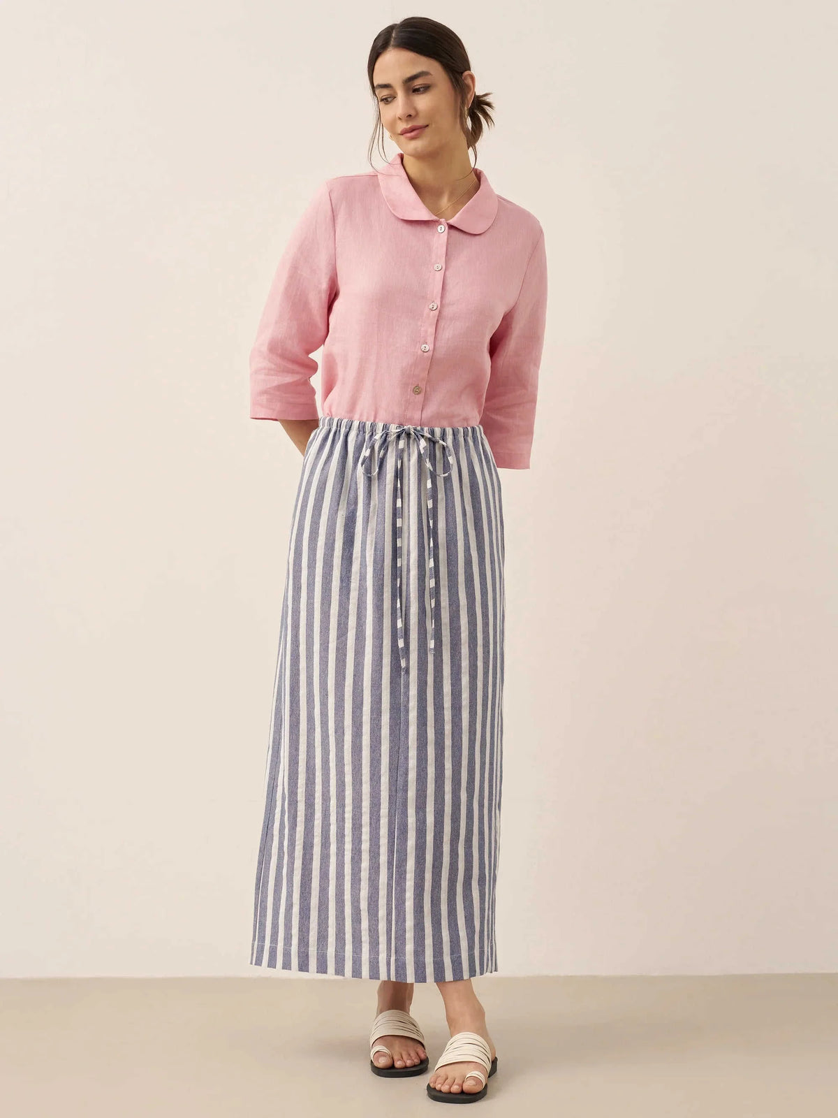 Linen Striped Drawstring Skirt ELISE Eco My Home Bottoms > Skirts > Linen Blend > Summer Casual / Lightweight LINTICO ecomyhome.store United States