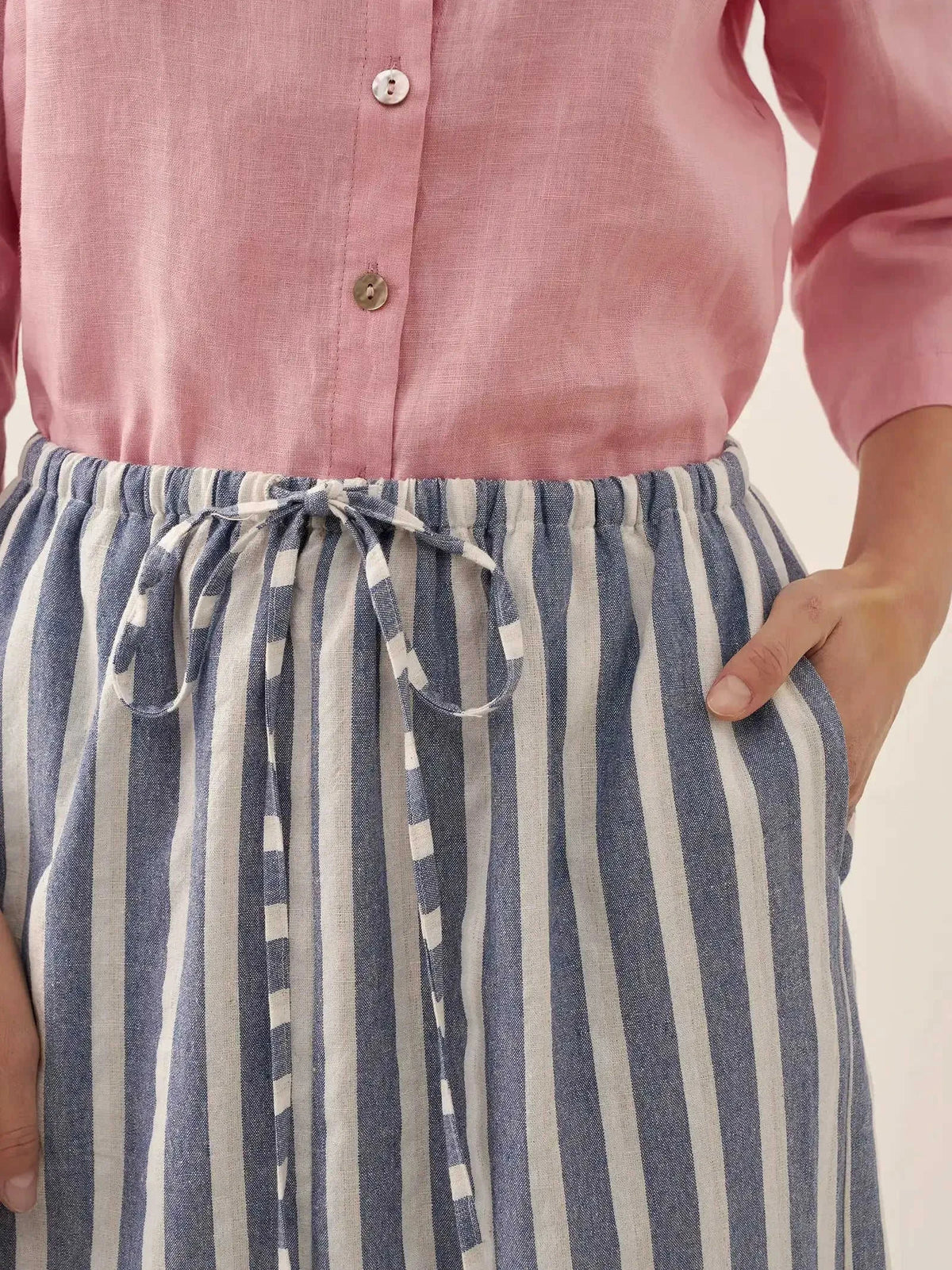 Linen Striped Drawstring Skirt ELISE Eco My Home Bottoms > Skirts > Linen Blend > Summer Casual / Lightweight LINTICO ecomyhome.store United States