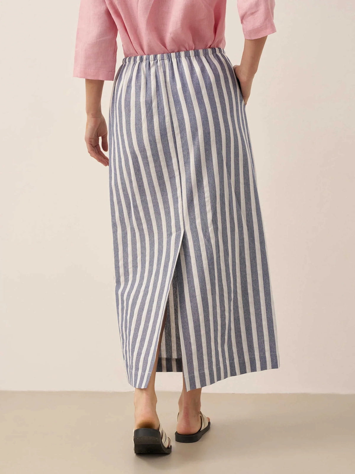 Linen Striped Drawstring Skirt ELISE Eco My Home Bottoms > Skirts > Linen Blend > Summer Casual / Lightweight LINTICO ecomyhome.store United States