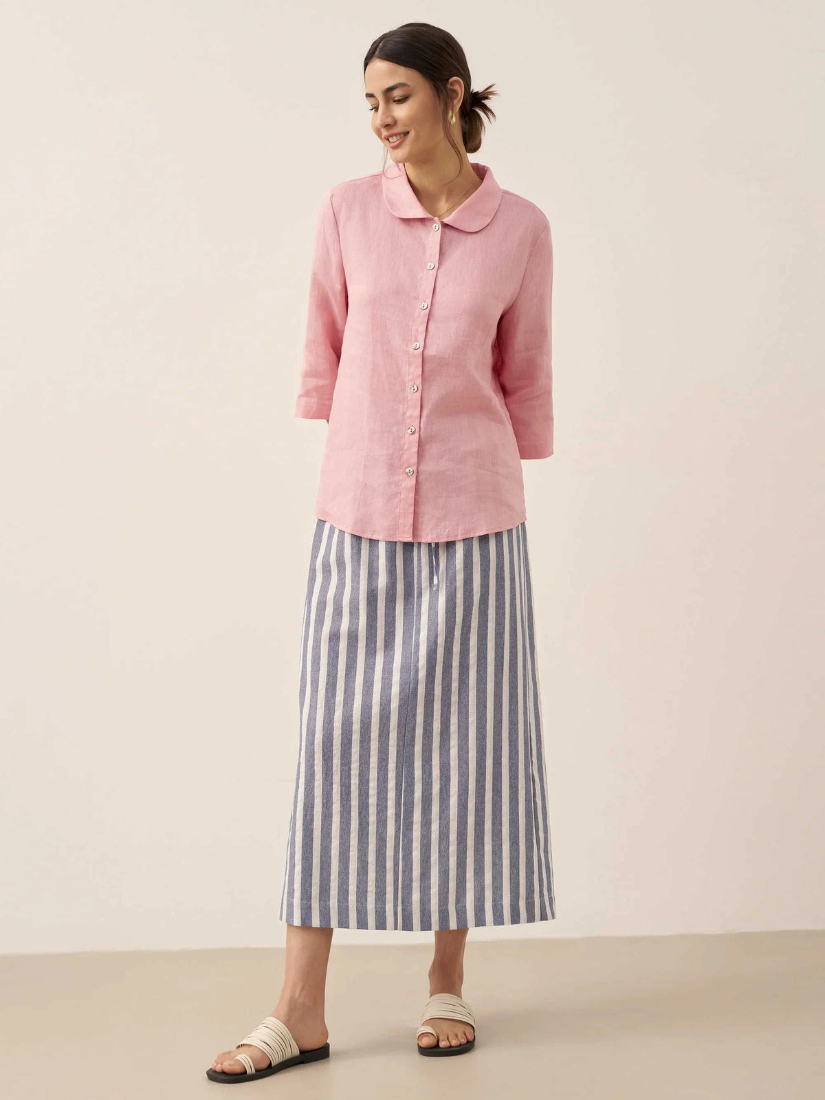 Linen Striped Drawstring Skirt ELISE Eco My Home Bottoms > Skirts > Linen Blend > Summer Casual / Lightweight LINTICO ecomyhome.store United States