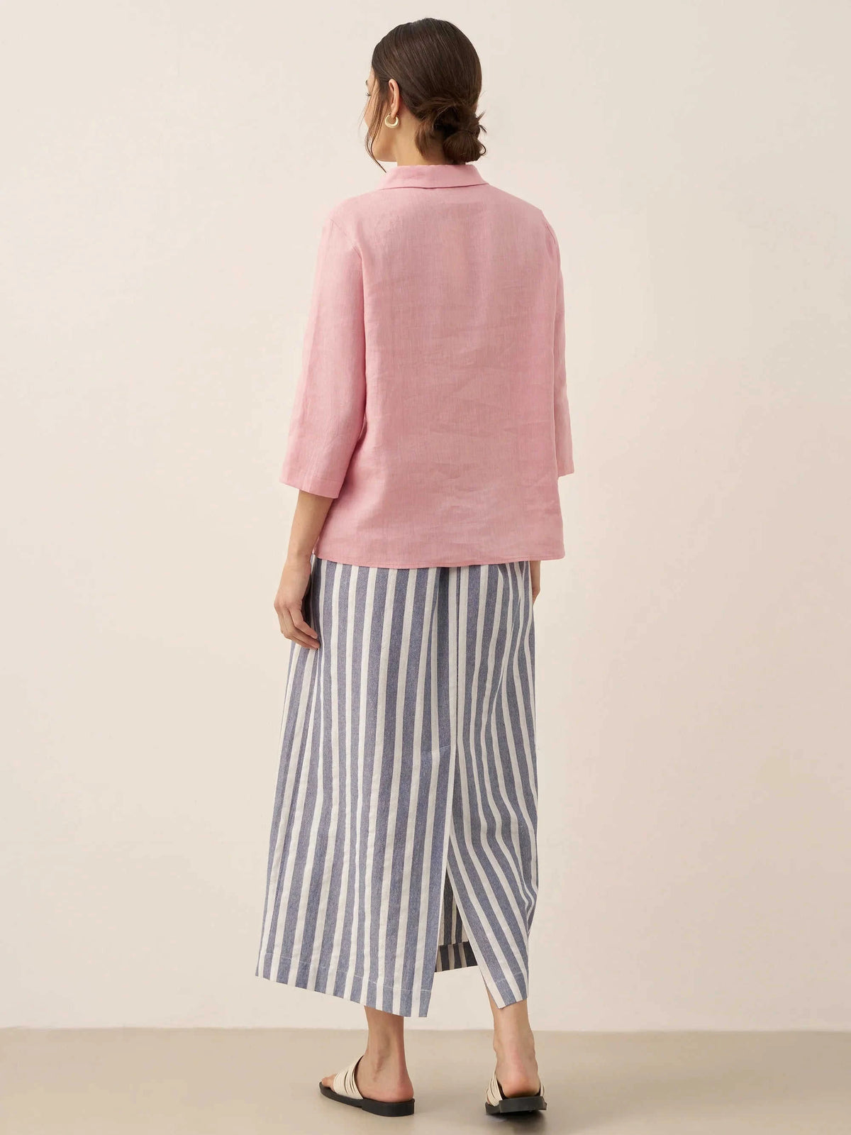 Linen Striped Drawstring Skirt ELISE Eco My Home Bottoms > Skirts > Linen Blend > Summer Casual / Lightweight LINTICO ecomyhome.store United States