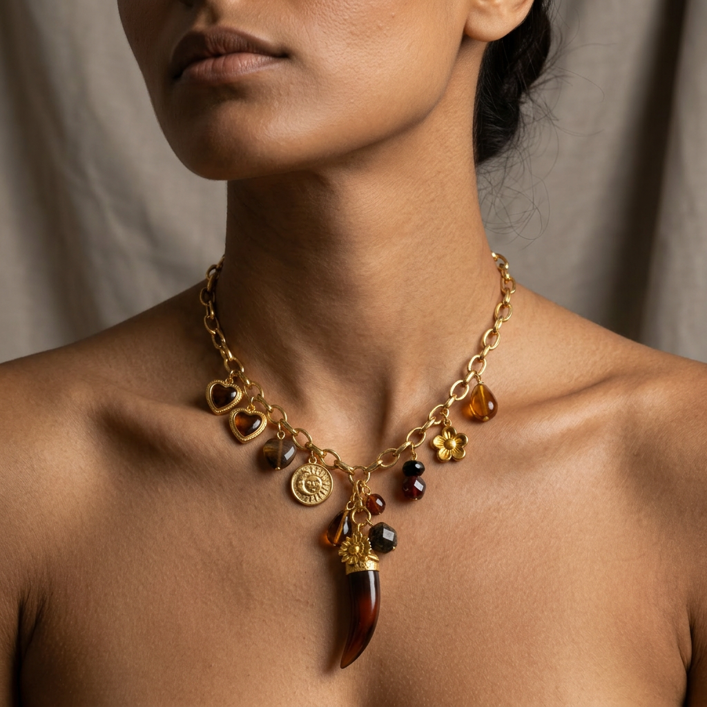 Magnetic Gold Charm Statement Necklace