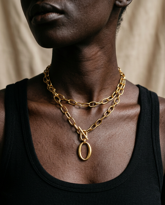Empowered Gold Layered Oval Necklace