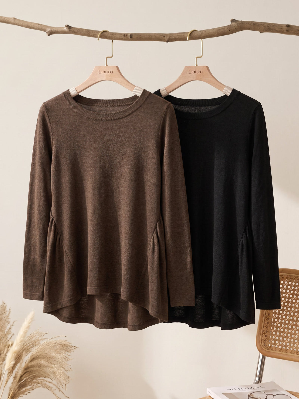 Wool Panelled Ruched Asymmetric Hem Top KALISTA