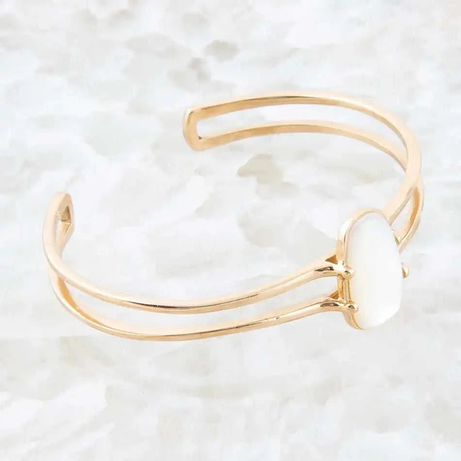 Madeline White Mother of Pearl and Golden Cuff Bracelet Eco My Home Bracelets Barse Jewelry ecomyhome.store United States