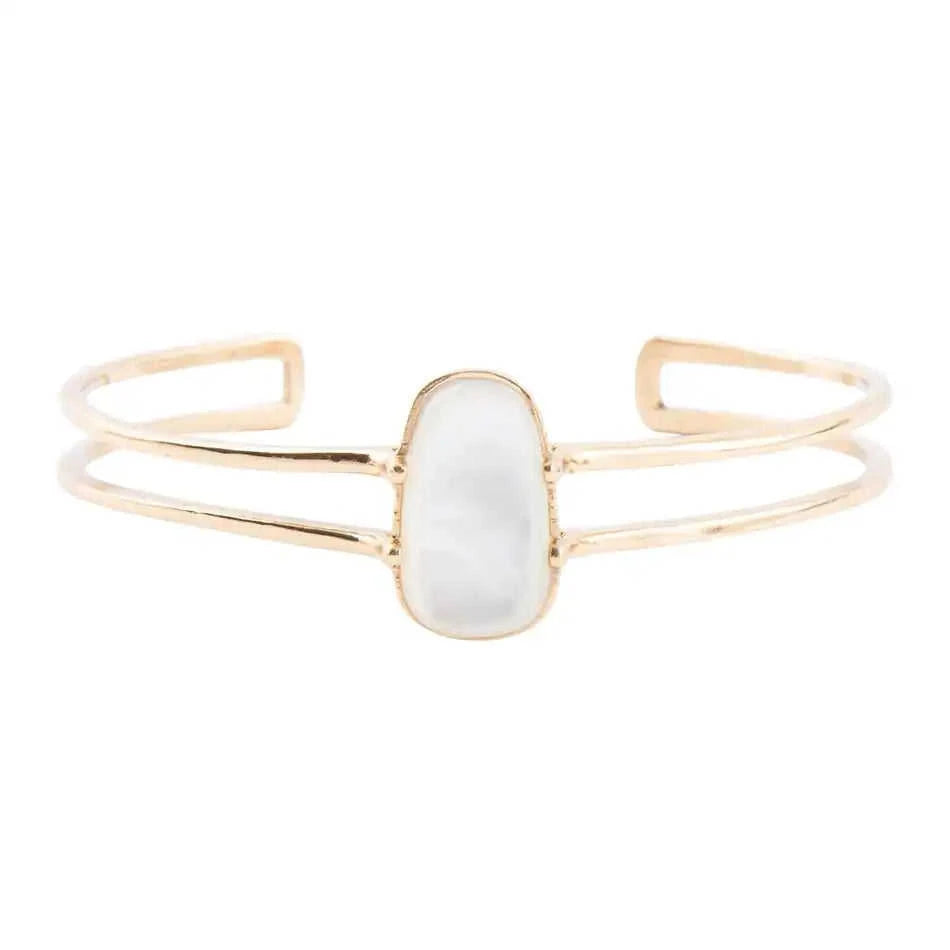 Madeline White Mother of Pearl and Golden Cuff Bracelet Eco My Home Bracelets Barse Jewelry ecomyhome.store United States