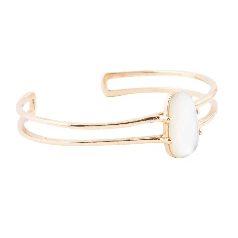 Madeline White Mother of Pearl and Golden Cuff Bracelet Eco My Home Bracelets Barse Jewelry ecomyhome.store United States
