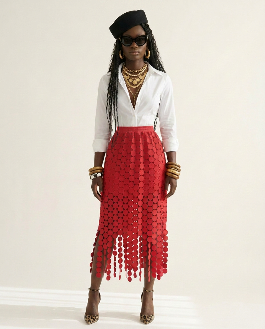 Spirited Tassel Midi Skirt