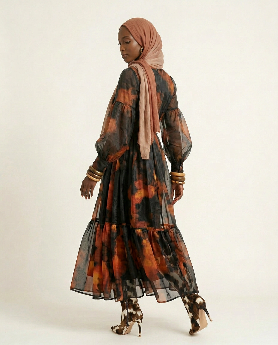 Magnetic Printed Colorblock Maxi Dress
