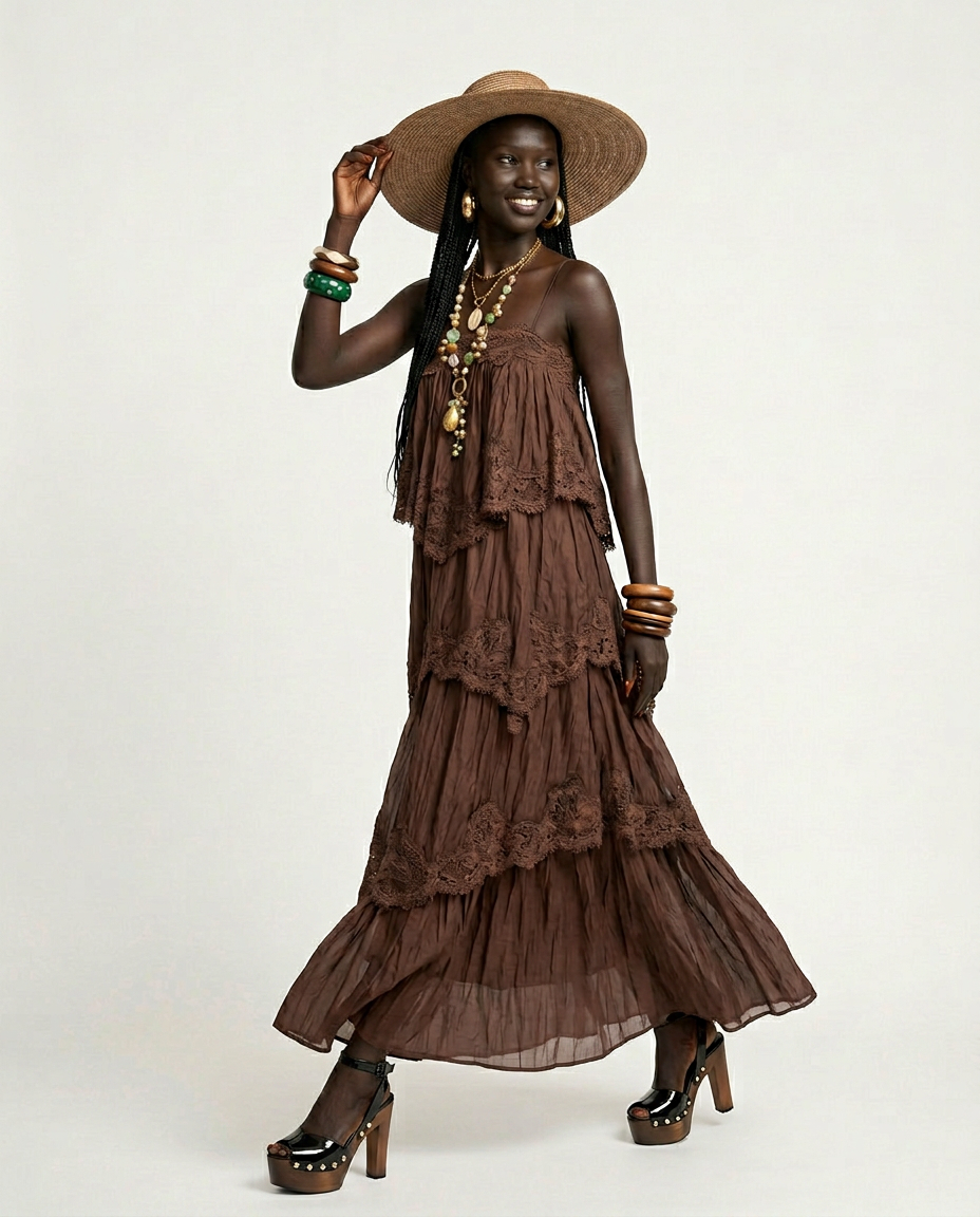 Divine Embroidered Tiered Maxi Dress