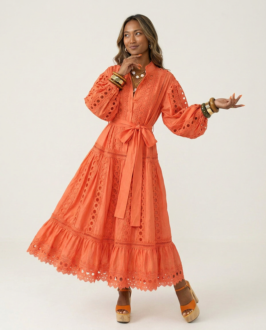 Graceful Lace Lantern Sleeve Dress