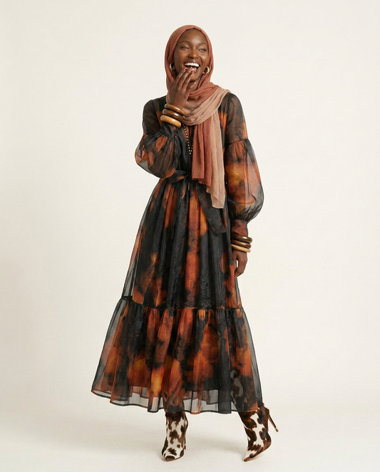 Magnetic Printed Colorblock Maxi Dress