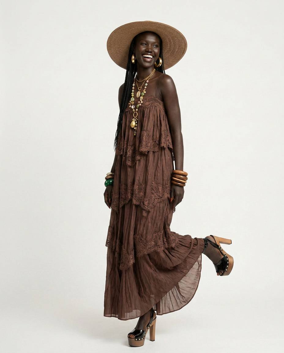 Divine Embroidered Tiered Maxi Dress