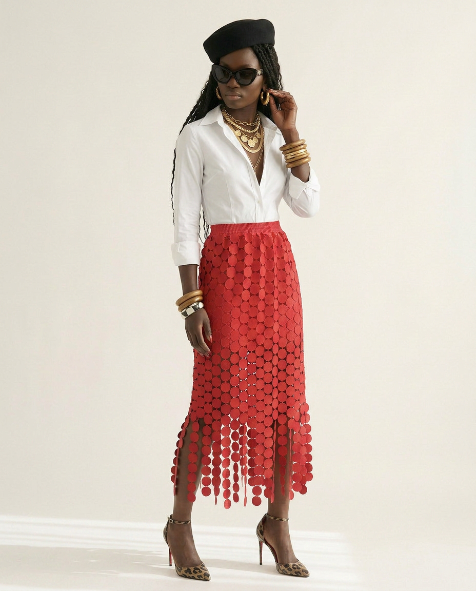 Spirited Tassel Midi Skirt