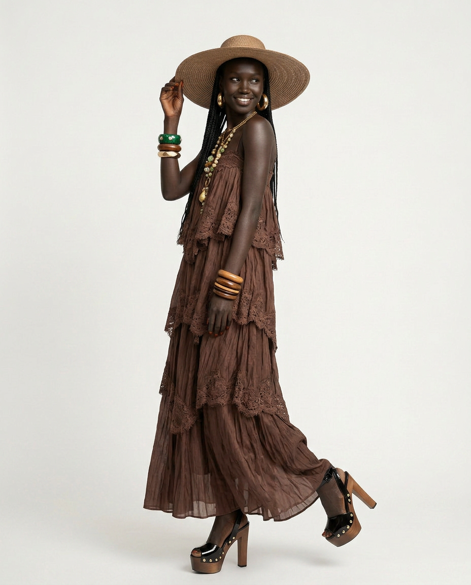 Divine Embroidered Tiered Maxi Dress