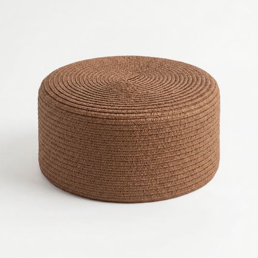 Grounded Straw Flat Pill Box Hat - Coffee