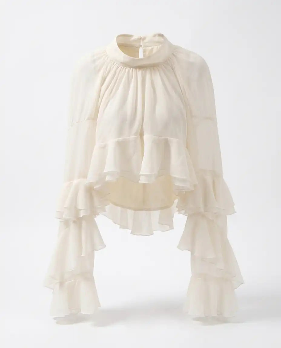Radiant Mesh Lace Flare Blouse