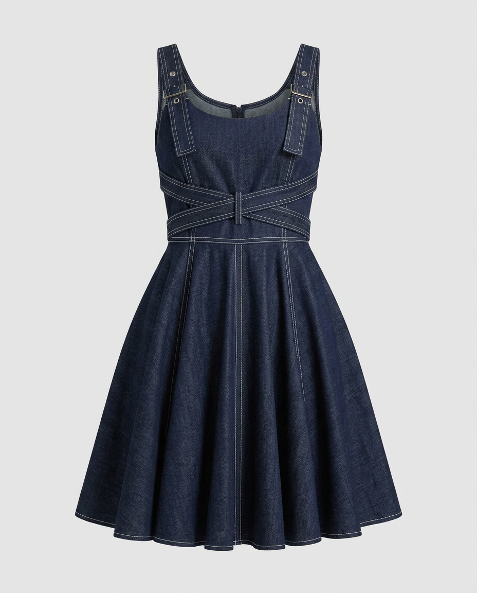 Daring Denim Flared Mini Dress