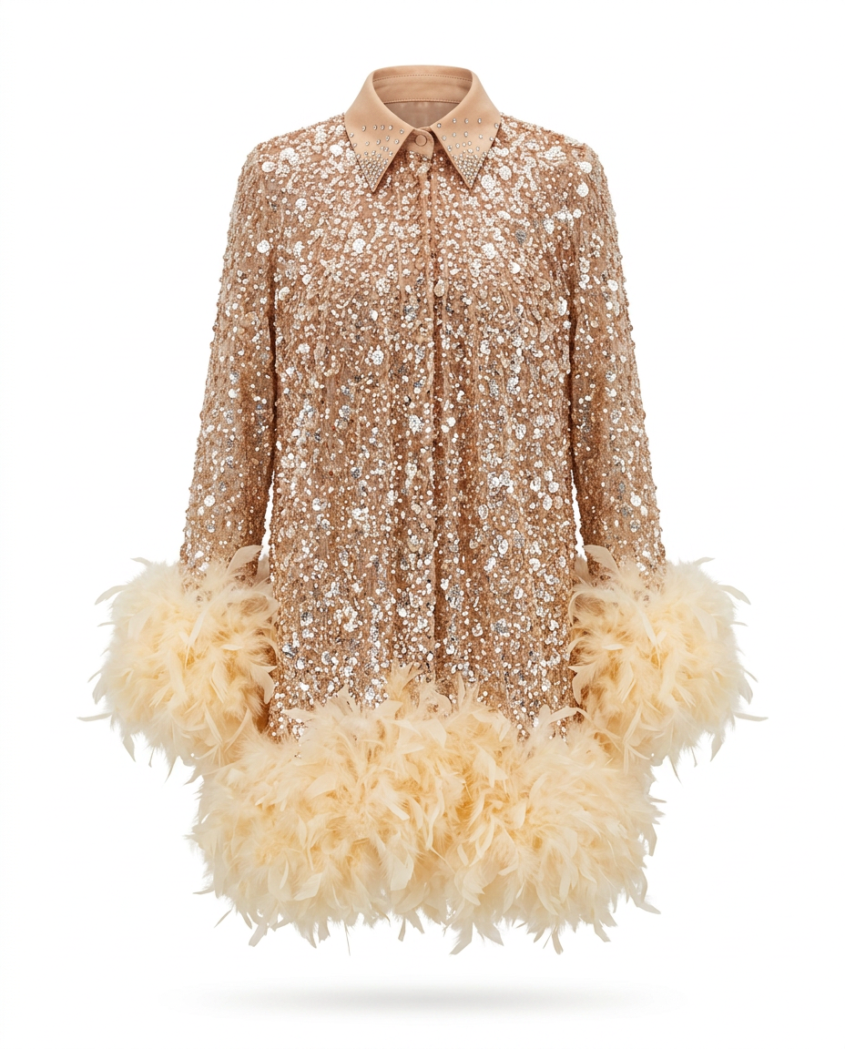 Luminous Sequin Feather Mini Dress