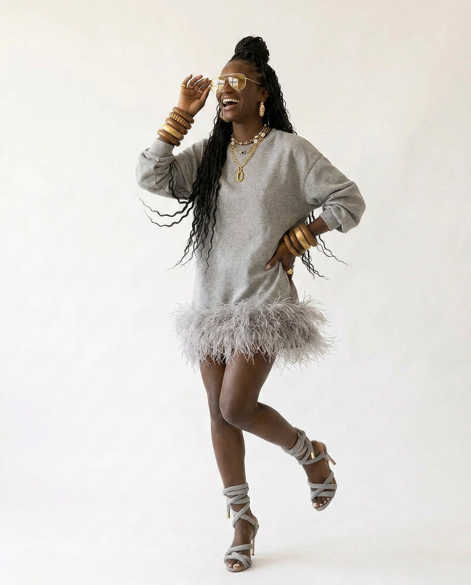Audacious Feather Trim Sweatshirt