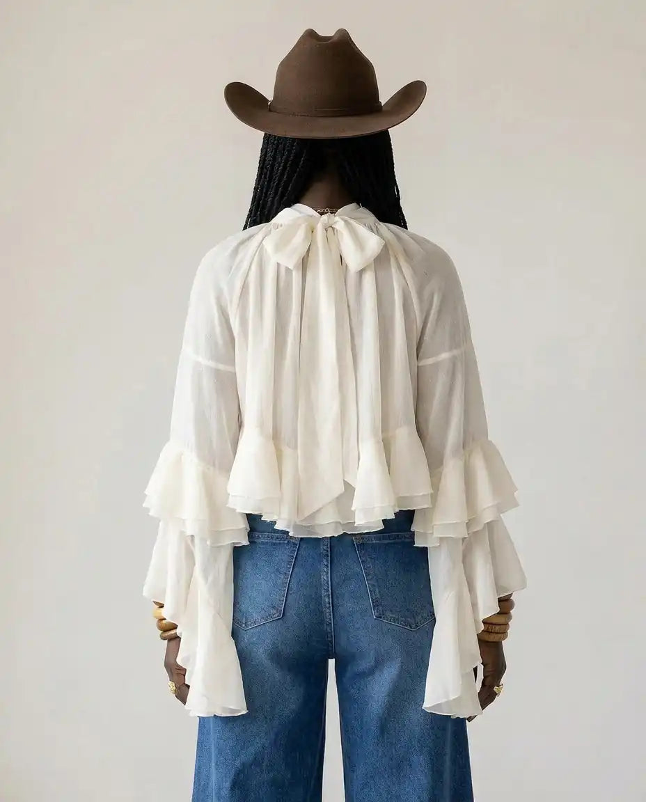 Radiant Mesh Lace Flare Blouse