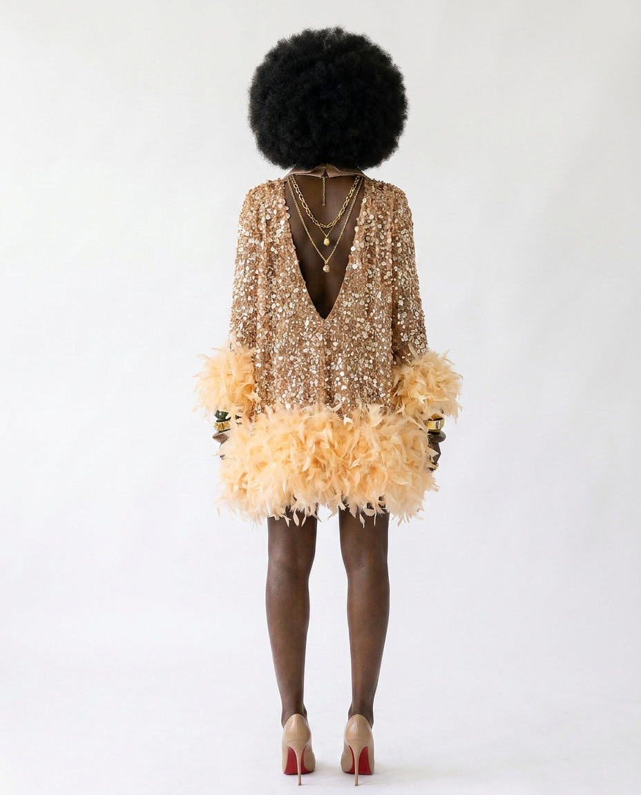 Luminous Sequin Feather Mini Dress