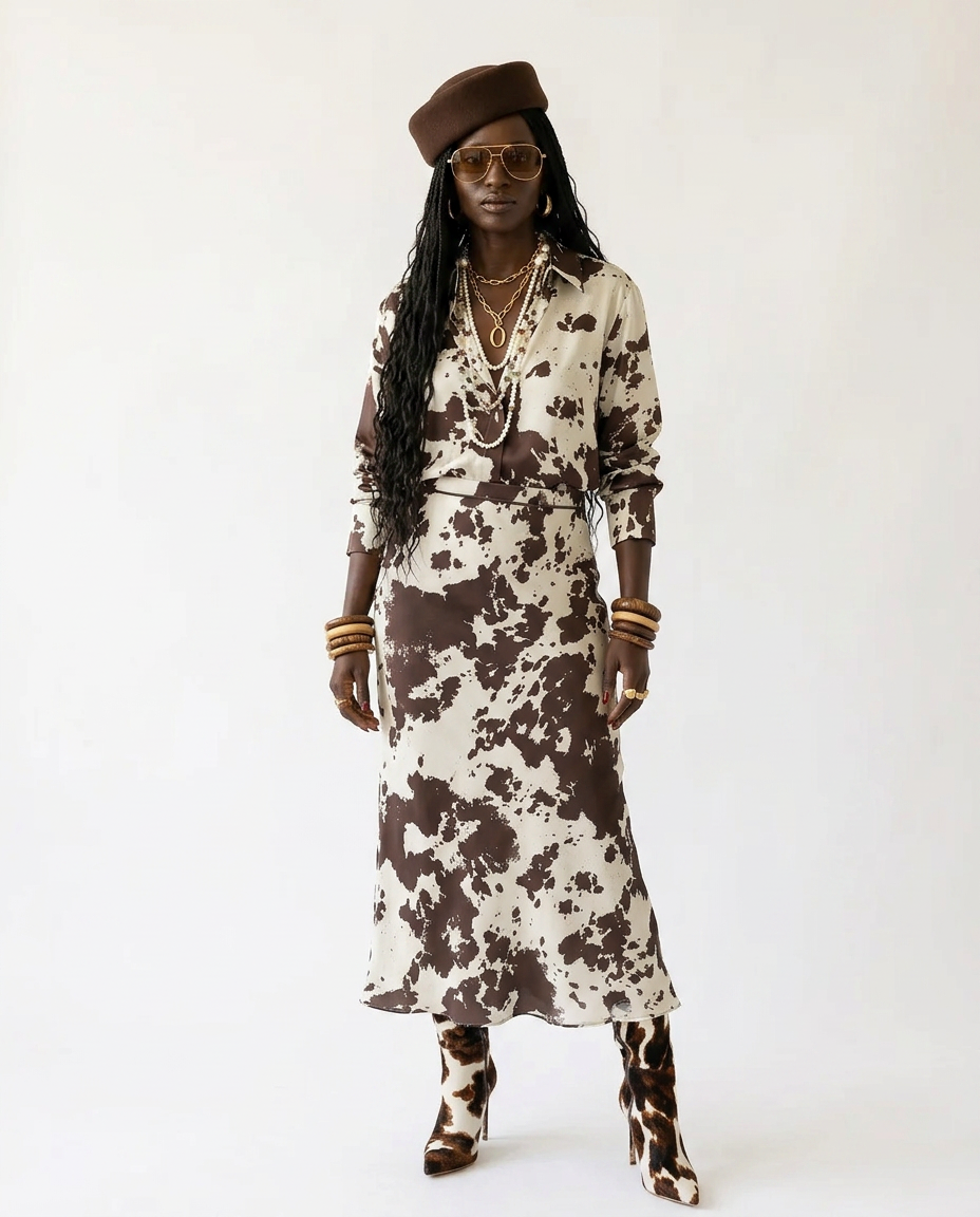 Untamed Printed Satin Midi Skirt