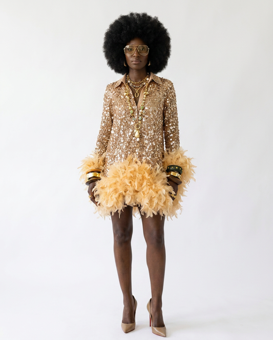Luminous Sequin Feather Mini Dress