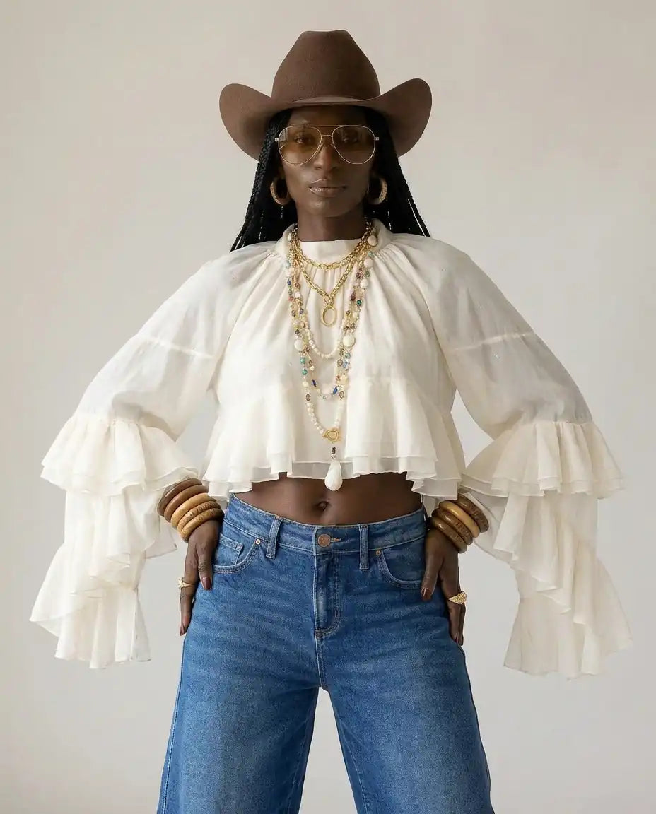 Radiant Mesh Lace Flare Blouse