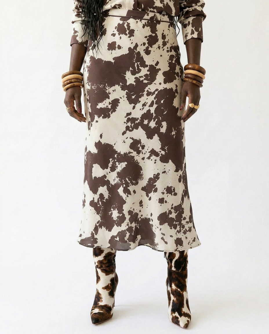 Untamed Printed Satin Midi Skirt