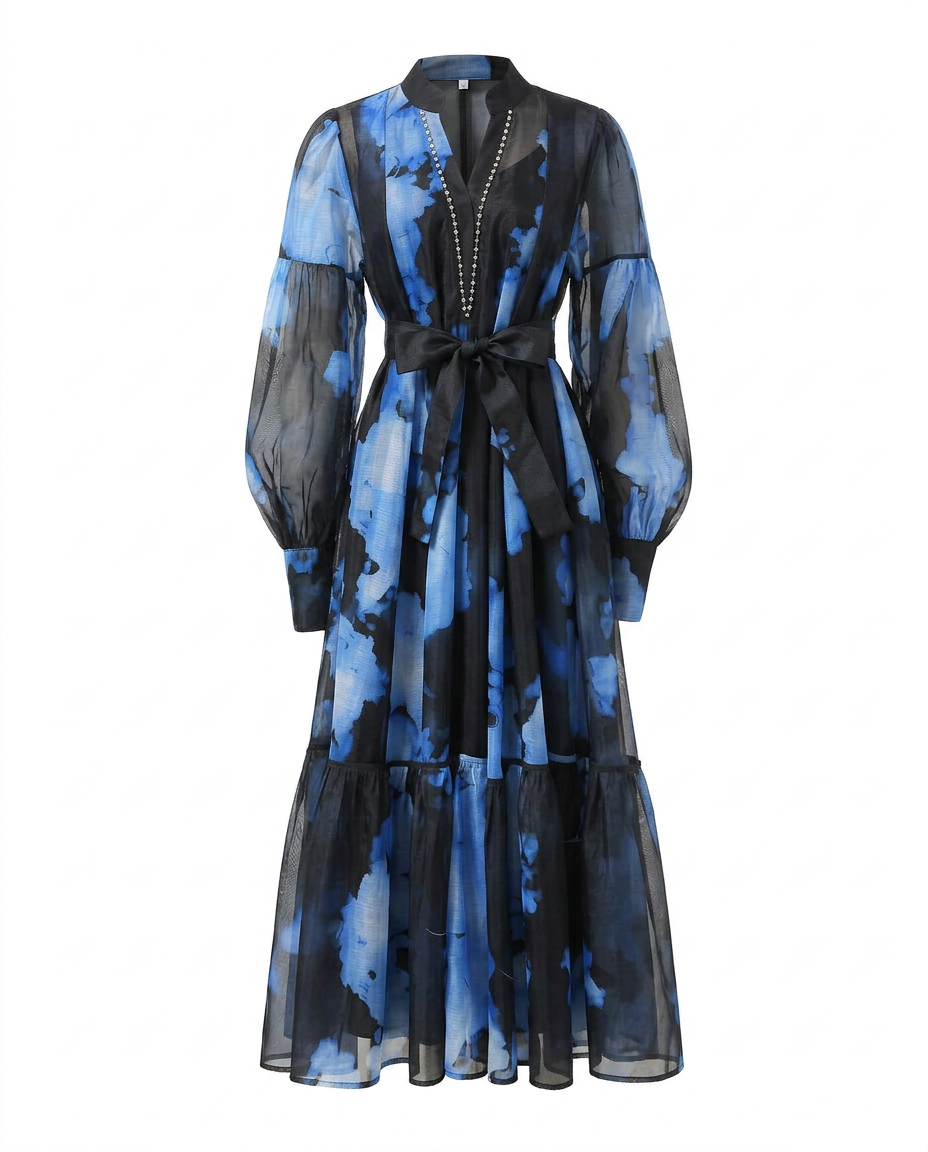 Magnetic Printed Colorblock Maxi Dress
