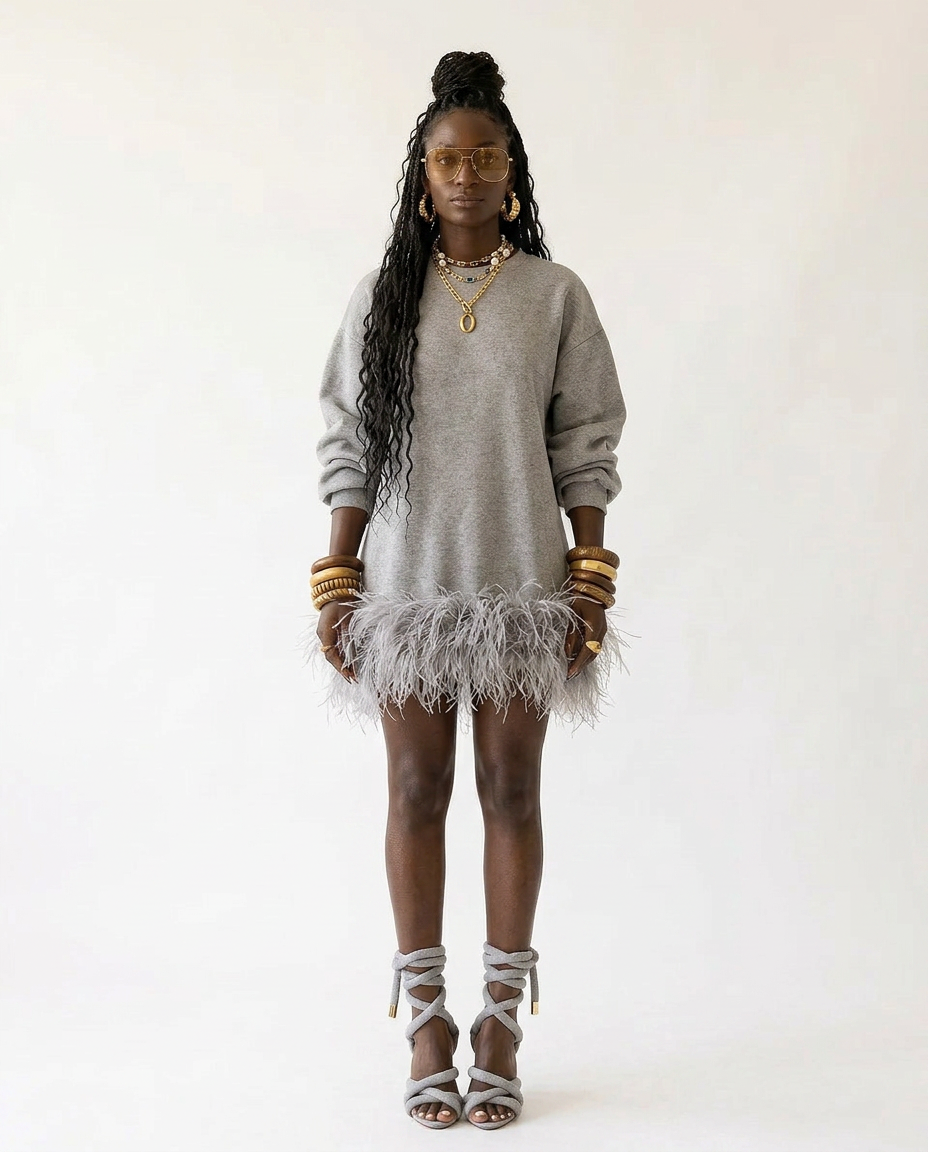 Audacious Feather Trim Sweatshirt