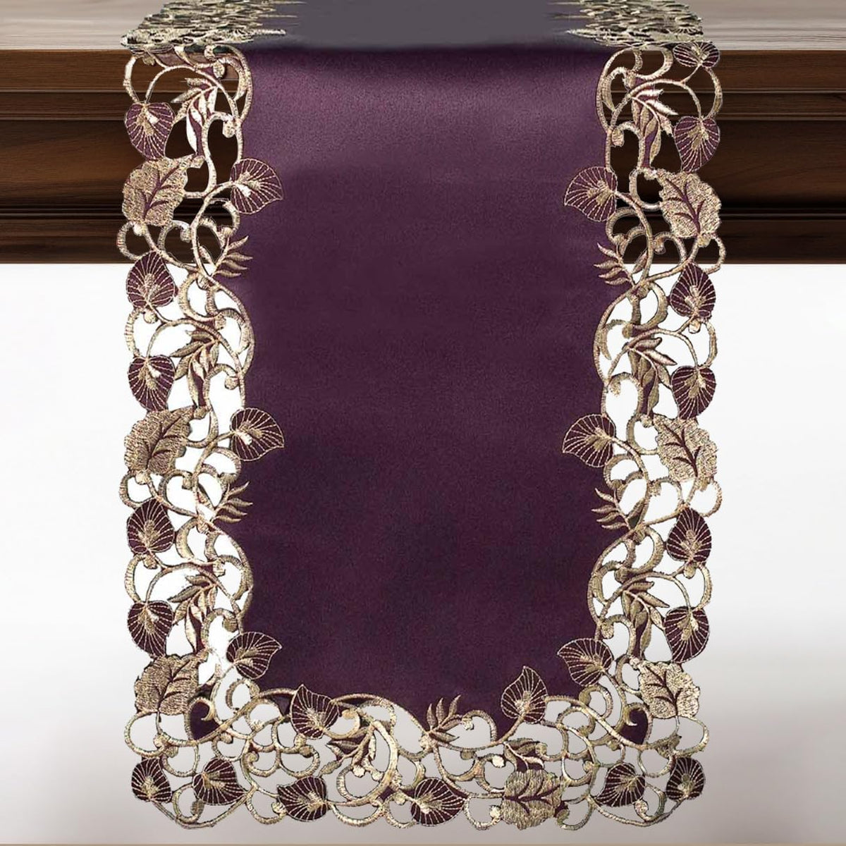 Purple Gold Table Runner – Velvet Plum, 14x108 Inch