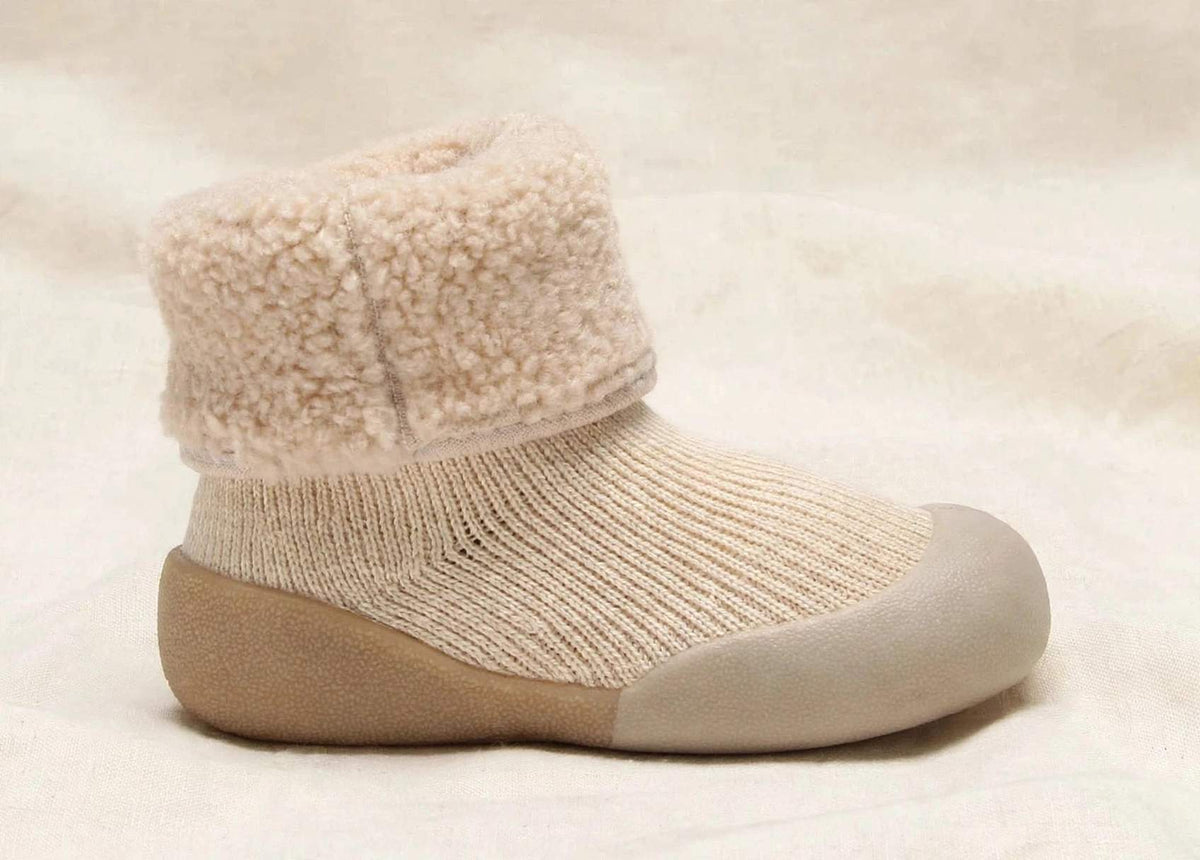 Toddler Sock Shoes with Rubber Soles | Fleece Winter Barefoot Shoes