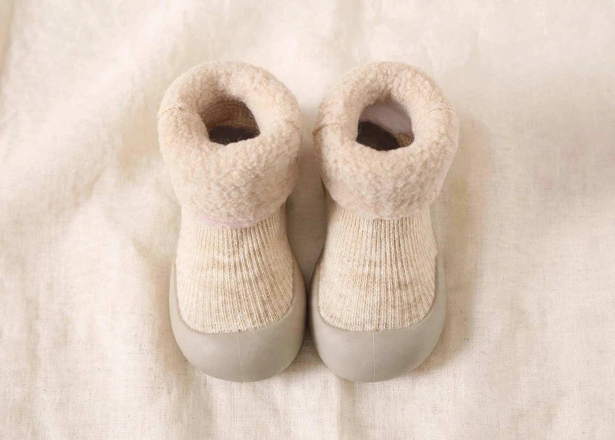 Toddler Sock Shoes with Rubber Soles | Fleece Winter Barefoot Shoes