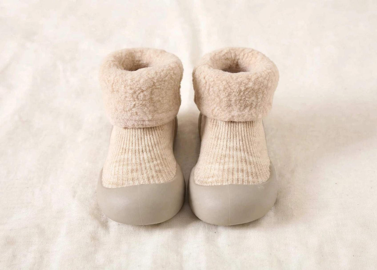 Toddler Sock Shoes with Rubber Soles | Fleece Winter Barefoot Shoes