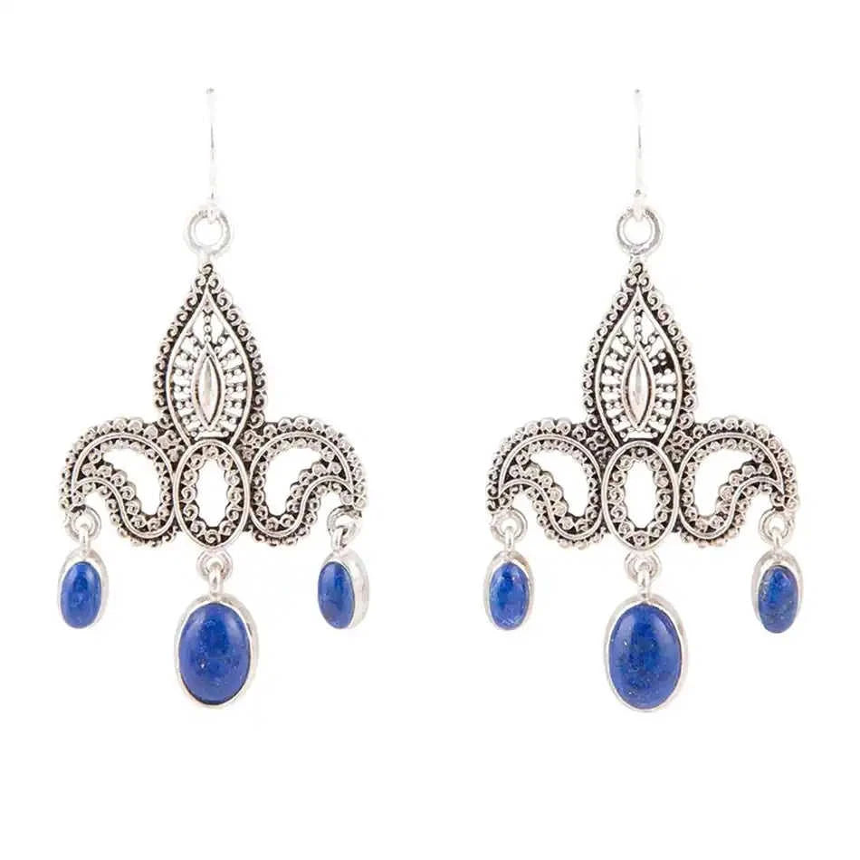 Mehendi Blue Lapis and Sterling Silver Chandelier Earrings Eco My Home Earrings Barse Jewelry ecomyhome.store United States