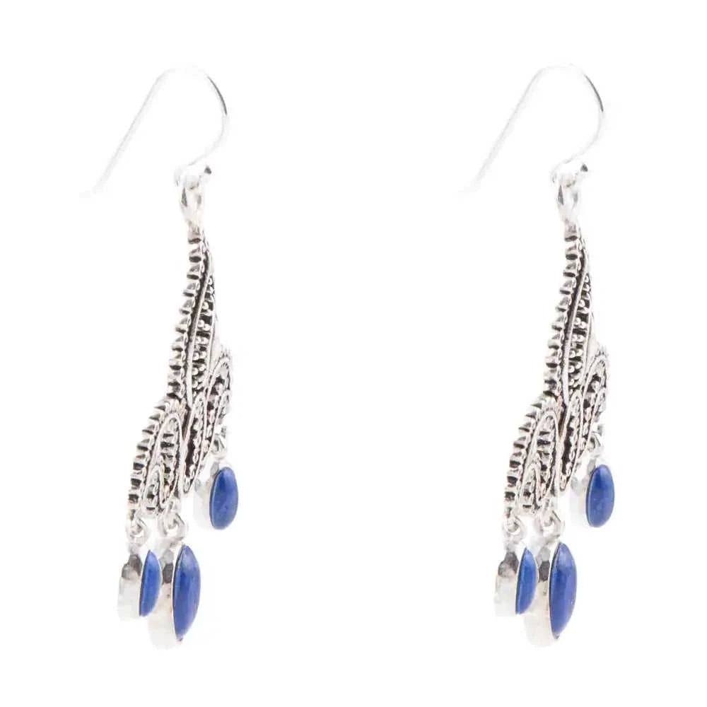 Mehendi Blue Lapis and Sterling Silver Chandelier Earrings Eco My Home Earrings Barse Jewelry ecomyhome.store United States
