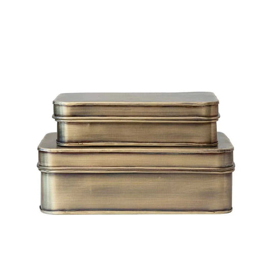 Metal Boxes, Antique Brass Finish, Set of 2 Eco My Home Decorative Bowls White Cliff Studio ecomyhome.store United States