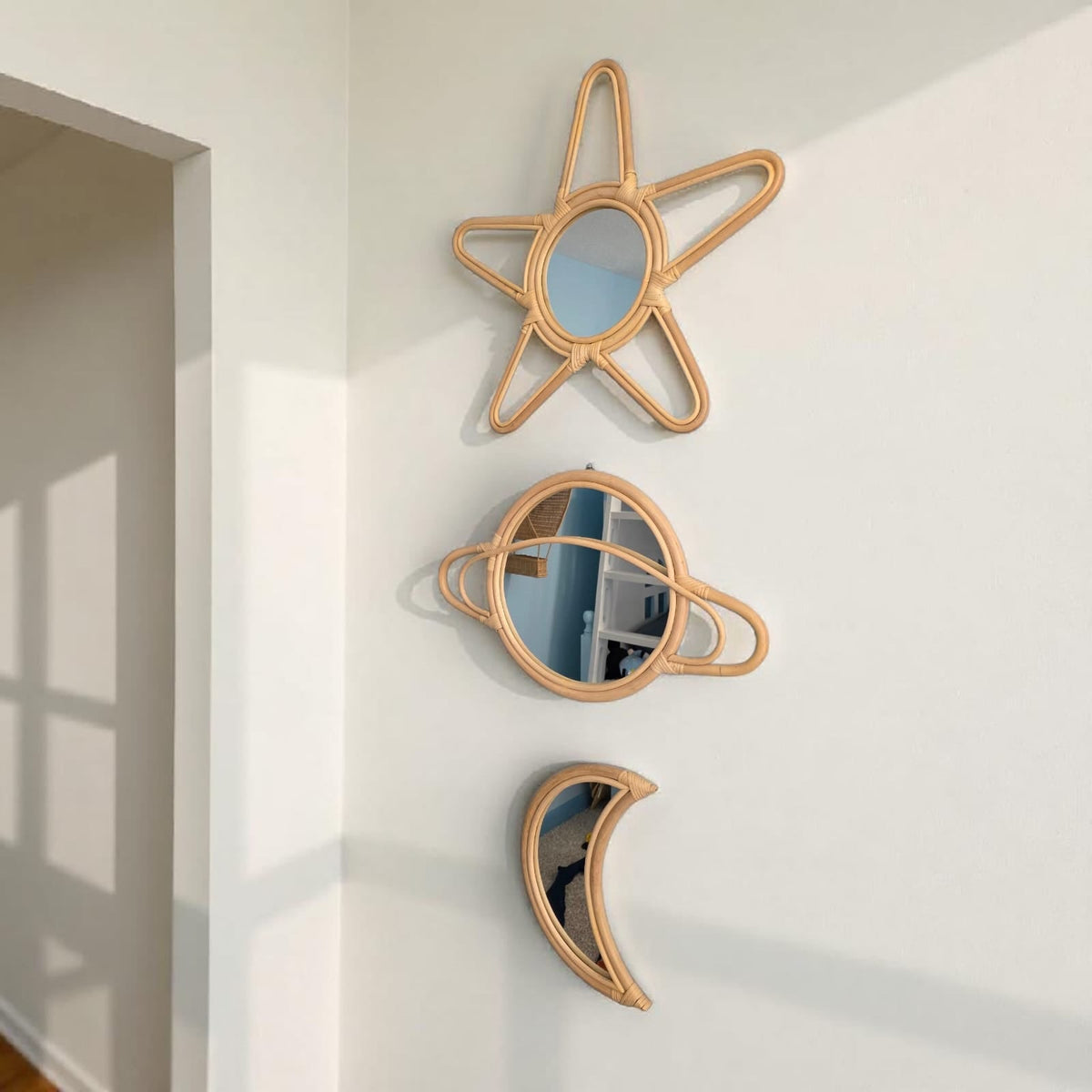 Rattan Star Wall Mirror – Boho & Space Kids Room Decor - Celestial Theme - Universe theme kids room