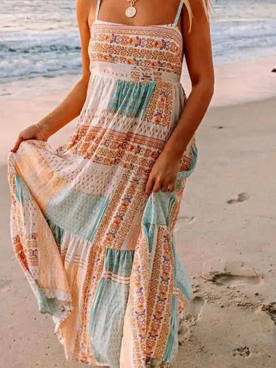 Mint Patchwork Square‑Neck Sundress – Lightweight Boho Summer Dress Eco My Home Dress Salty Season LLC ecomyhome.store United States