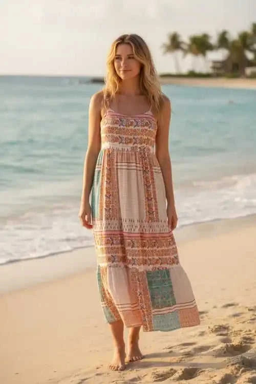 Mint Patchwork Square‑Neck Sundress – Lightweight Boho Summer Dress Eco My Home Dress Salty Season LLC ecomyhome.store United States