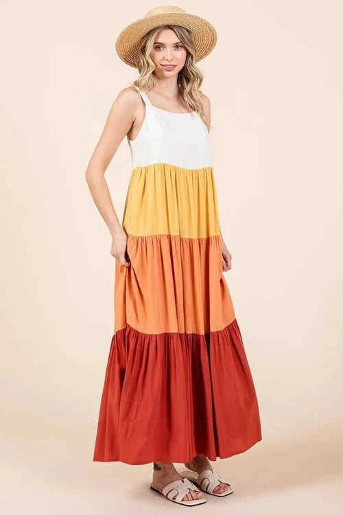 Mittoshop Color Block Maxi Dress - Tiered Pull-On Design Eco My Home Dress Salty Season LLC ecomyhome.store United States