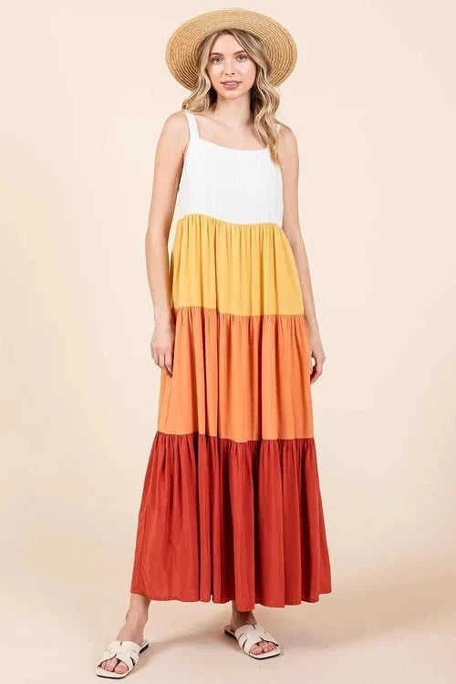 Mittoshop Color Block Maxi Dress - Tiered Pull-On Design Eco My Home Dress Salty Season LLC ecomyhome.store United States