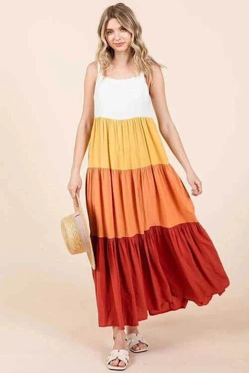 Mittoshop Color Block Maxi Dress - Tiered Pull-On Design Eco My Home Dress Salty Season LLC ecomyhome.store United States