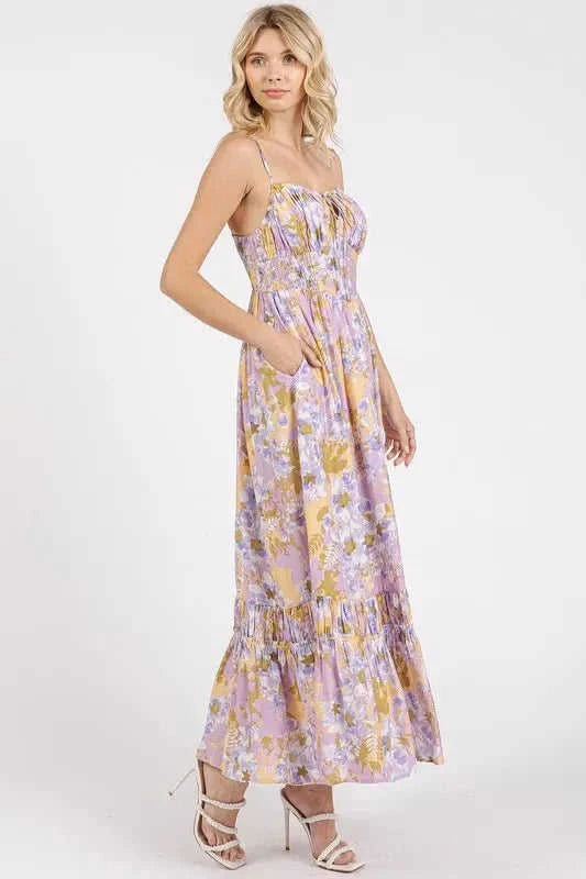 Mittoshop Floral Maxi Cami Dress with Smocked Back and Ruffled Hem Eco My Home Dress Salty Season LLC ecomyhome.store United States